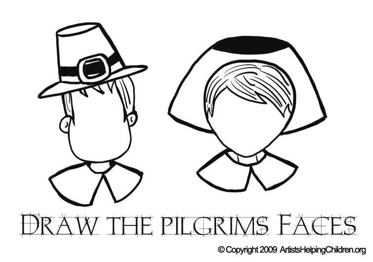 Thanksgiving Pilgrim Faces Draw Pilgrims Faces Coloring Pages