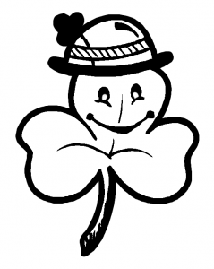 Shamrock with Hat on Coloring Book Page Printable for Saint Patrick’s