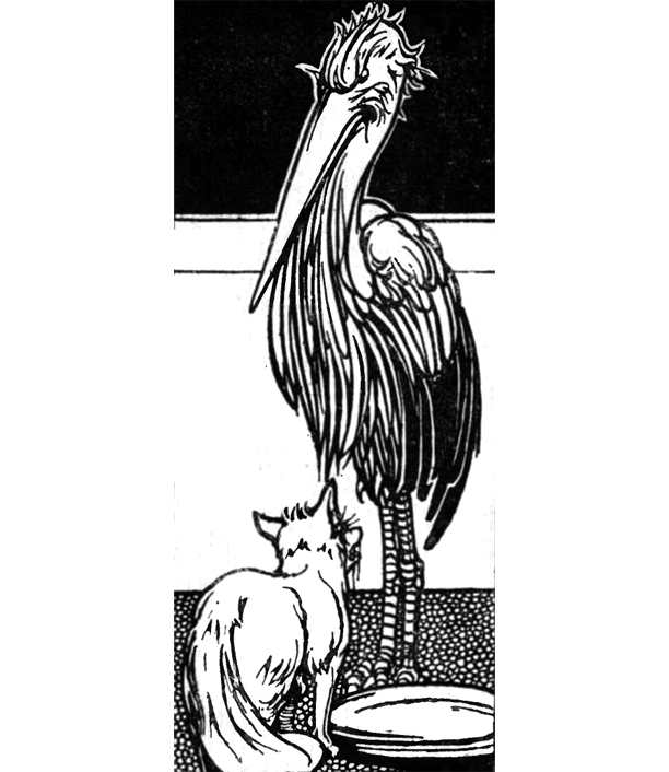 Fox and Stork Coloring Page Printout « Animals Coloring Pages